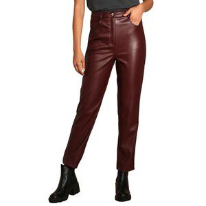 Lulus Women's Vegan Leather Straight Leg Pants Size M Burgundy High Waist EUC